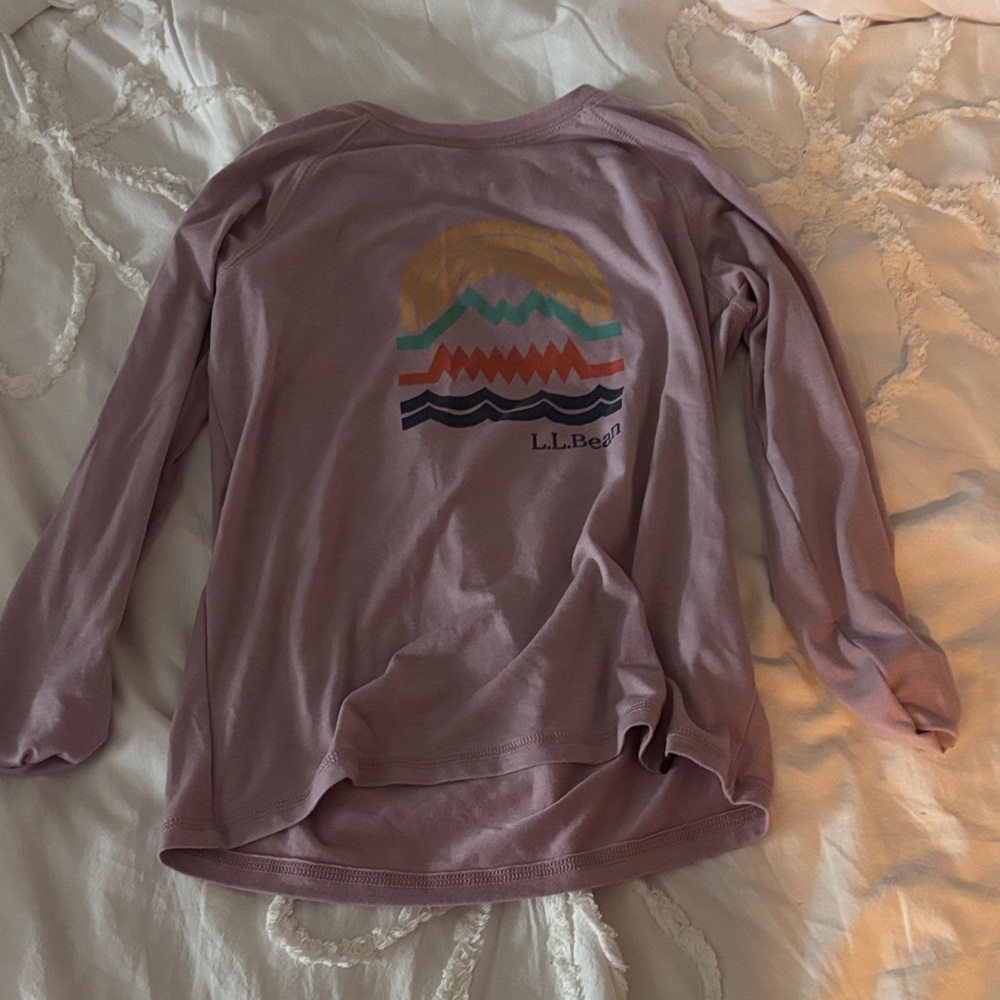 L.L. Bean Kids Lavender Long Sleeve Tee with Mountain Graphic